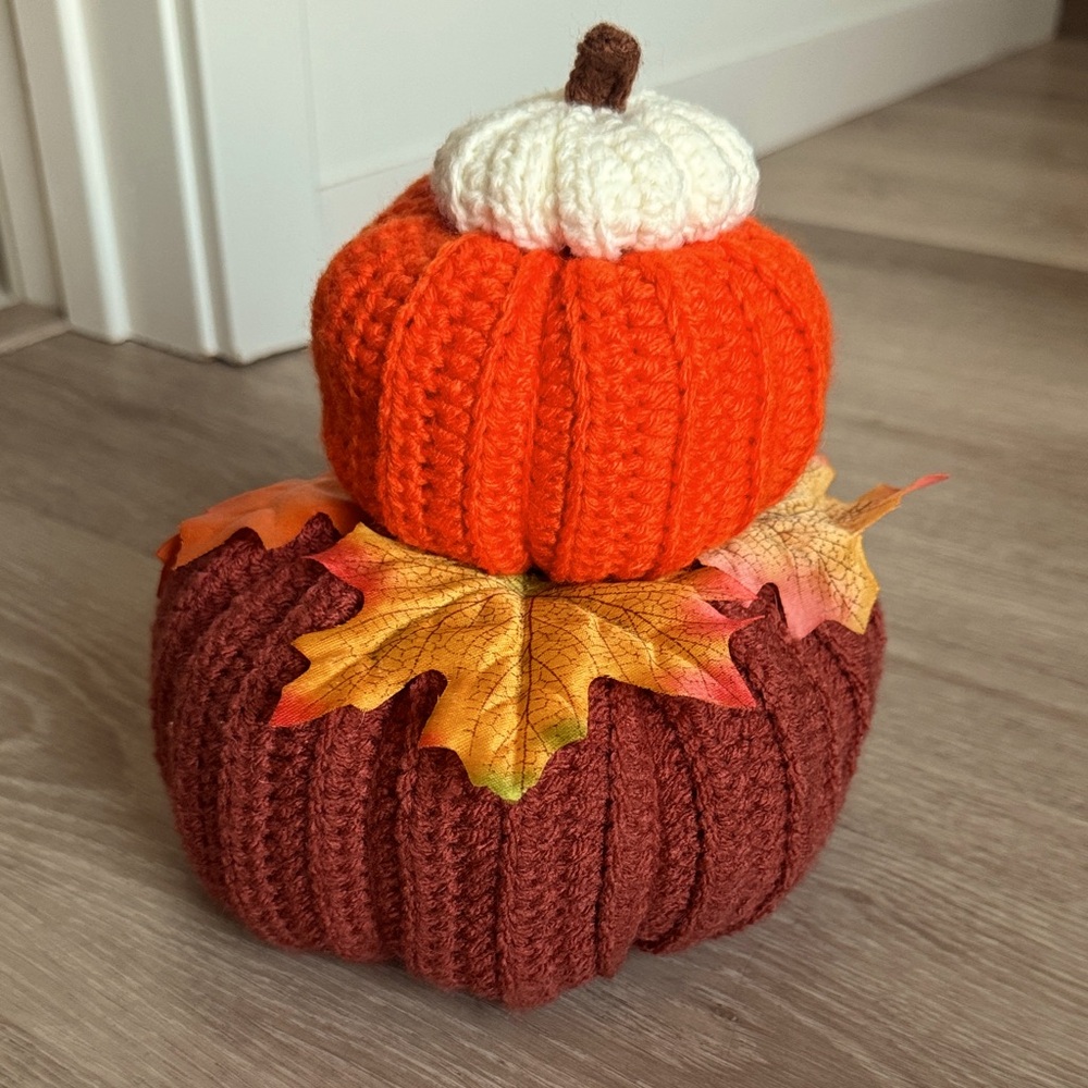 Handmade Crochet Pumpkin Stack Fall Accent Decor - Picture 3 of 4